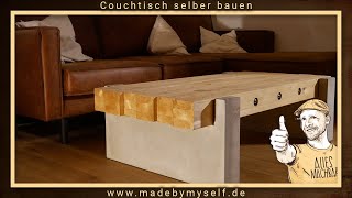 Couchtisch selber bauen Wohnzimmertisch Anleitung Beton gießen und Holz beizen zu Altholz [upl. by Aihsem]