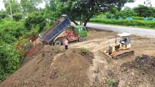 Perfectly Landfill in Flooded areas Bulldozer D20A amp Truck 25Ton Pushing Soil [upl. by Wildon]