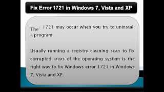 How To Fix Error 1721 in Windows 7 Vista and XP [upl. by Litt]