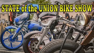 STATE OF THE UNION BIKE SHOW  Motorcycles Harleys Indians Bobbers Choppers Baggers and more [upl. by Gerc500]