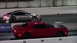 Hellcat Challenger vs Porsche 911 Carrera 14 Mile Drag Racing [upl. by Nashoma746]