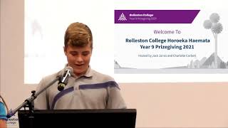 Rolleston College 2021 Year 9 Prize Giving [upl. by Nogem]