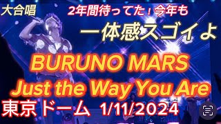 【BRUNO MARS 】初日大合唱 Just The Way You Are★ブルーノ失笑？ワンコもw Live at TokyoDome on January 112024 VIPS席 [upl. by Annahavas]