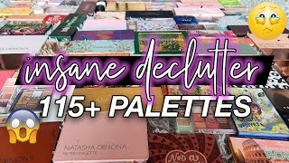 EPIC EYESHADOW PALETTE DECLUTTER  OVER 115 PALETTES [upl. by Christoforo]