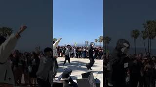 Woochan amp Jihoon dancing to Money by Lisa Trainee A first busking at Venice Beach in LA [upl. by Hassett644]