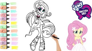 Fluttershy Equestria Girls Rainbow Rocks Coloring  Coloring With enjoykidsstv painting mlpeg [upl. by Kunin]