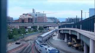 Amtrak California Zephyr backs into the temporary Denver Union Station [upl. by Yartnoed]