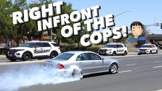 Mercedes AMG Does HUGE BURNOUT Right Infront of The COPS Then RUNS [upl. by Allenotna]