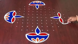 Simple Diwali Rangoli With15 Dot  Easy amp Quick Deepam Kolams  Latest Muggulu  Rangoli World [upl. by Emmott172]