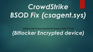 Fix Crowstrike Bluescreen error csagentsys  Windows 10 or Windows 11 [upl. by Oriane480]