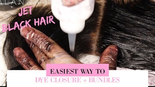 HOW TO DYE YOUR HAIR BLACK BUNDLES  FRONTAL  EASIEST HAIR DYING HACK [upl. by Sells]