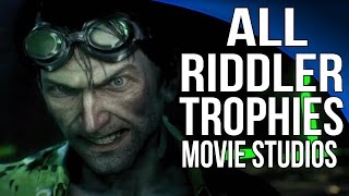 Batman Arkham Knight  All Riddler Trophies  Movie Studios [upl. by Hedvah]