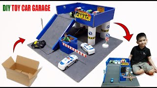 DIY Miniature Cardboard Car Garage  DIY Toy Car Garage Using Cardboard Box [upl. by Kuehn]