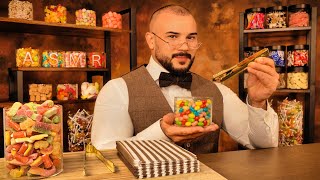 English Sweet Shop ASMR 🍭 Sweet Tasting  Take Your Order  Paper Crinkles  Chocolate Cutting [upl. by Previdi]