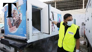 Ice cream vans used as makeshift morgues in Gaza [upl. by Anolla]