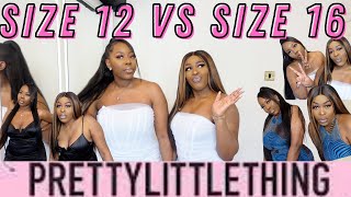 SIZE 12 VS SIZE 16 TRY ON SAME PRETTY LITTLE THING OUTFITS  ZOE LDN [upl. by Giesser]