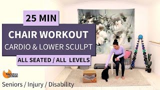 25 MIN SEATED CHAIR EXERCISES  CARDIO amp LOWER SCULPT  ALL LEVELS  LIGHT WEIGHTS  JOINT FRIENDLY [upl. by Jeniece602]