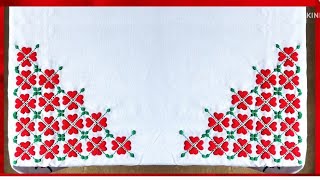 Easy hand embroidery table cover corner design with drawing  table cloth design Embroidery designs [upl. by Niawd]