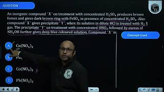 An inorganic compound  X  on treatment with concentrated H2SO4 produces brown fumes and gives [upl. by Sparke]