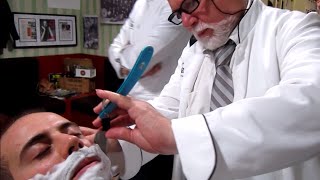 💈 Old School Italian Barber  Shave with Straight Razor and hot towel  ASMR intentional sounds [upl. by Farly]