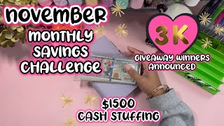 📆🌺 November Monthly Savings Challenges 📆🌺 3K Giveaway Winners 🎉 1500 Cash Stuffing  Nov Week 3 [upl. by Petronia]