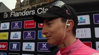 Neilson Powless  Interview at the start  Ronde van Vlaanderen 2023 [upl. by Llemar]