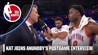 KarlAnthony Towns posts up during OG Anunoby’s postgame interview  NBA on ESPN [upl. by Glaab478]