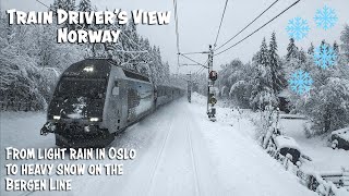 4K CABVIEW From drizzle to winter wonderland on the Bergen Line [upl. by Netsuj]