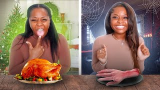 HALLOWEEN FOOD 🎃VS THANKSGIVING FOOD🦃CHALLENGE [upl. by Nilpik]