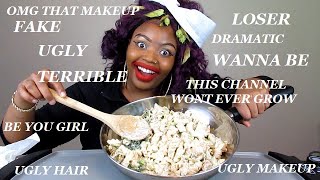 CHICKEN ALFREDO MUKBANG Reacting to NEGATIVE COMMENTS [upl. by Lasyrc]