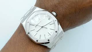 Audemars Piguet 15510STOO1320ST08 Royal Oak 41 mm White Dial Complete Set 2024 Unworn [upl. by Einwahr]