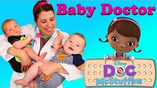 Baby Doctor Newborn Check Up 2 Babies Dr Sandra McStuffins Hospital Visit Shots Weight DisneyCarToys [upl. by Aicerg]