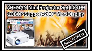 APEMAN Mini Projector LC400 1080P Supported 200 Max Display 100 Screen Included FULL REVIEW [upl. by Ahtiuqal460]