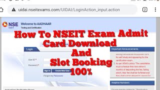 How To NSEIT Exam Admit Card Download And slot booking 100 [upl. by Timi]