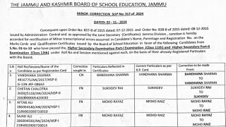 JKBOSE 11th 12th Update  Minor Correction Slip No 317 Of 2024 Jammu Division  Notification [upl. by Grimbal]