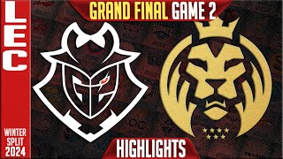 G2 vs MDK Highlights Game 2  GRAND FINAL LEC Winter 2024 Playoffs  G2 Esports vs Mad Lions KOI G2 [upl. by Ruffina]