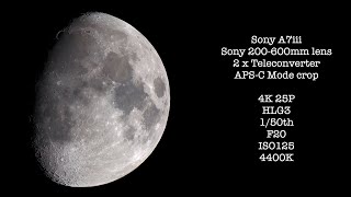 Moon at 1800mm  Sony 200600mm with 2x teleconverter and APSC mode crop on Sony A7iii [upl. by Eidoc452]