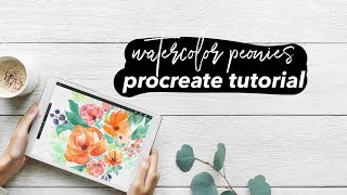 HOW TO PAINT WATERCOLOR PEONIES in PROCREATE  IPAD PRO TUTORIAL [upl. by Yemar]