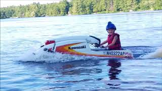 Kid Rips it up Stand up on Built Jet Ski [upl. by Hcnarb]