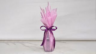 How to wrap a wine bottle as a gift in bouquet style  Bottle gift wrapping ideas with no glue [upl. by Sipple974]