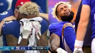 WATCH Odell Beckham Jr Cries Into Towel Fractures His Ankle in Game Against Chargers [upl. by Valle]