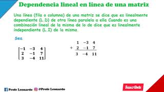 DEPENDENCIA LINEAL EN LINEA DE UNA MATRIZ [upl. by Eimyaj659]