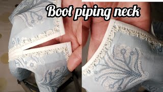 Boot piping neck with lace cutting and stitching  Boat neck with Boot piping and lace [upl. by Budworth244]