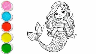 Beautiful Mermaid Drawing for kids Painting amp Coloring for kids Toddlers  Lets Draw Together [upl. by Uokes417]