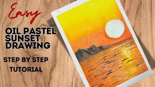 Easy Sunset Drawing with Oil Pastels How to make Sunset Painting for Beginners [upl. by Harl194]