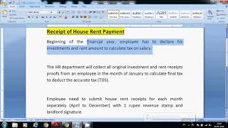 House Rent Payment Receipt Proof Submission House rent payment receipt format [upl. by Dnomder]