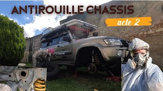 traitement Rouille châssis 4x4 sur un patrol au rustol et peinture raptor rouille vanbuild [upl. by Ylurt980]