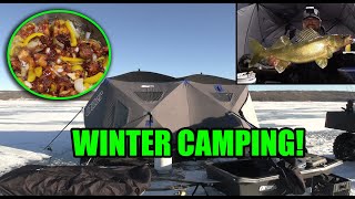 Winter Camping and Ice Fishing Walleye  My Setup [upl. by Zurciram]