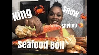 FIRST TIME GRUBBING ON KING CRAB 🦀 SNOW CRAB 🦀 SHRIMP 🍤  MUKBANG  EATING SHOW [upl. by Elbertina]