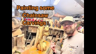 Painting some chainsaw carvings [upl. by Ahtram]